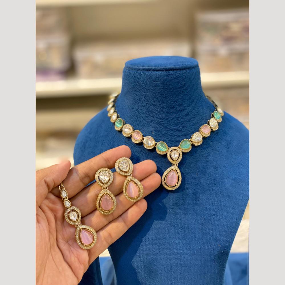 Hira Collections Antique Finish Pota Stone Necklace Set