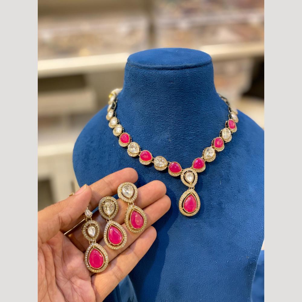 Hira Collections Antique Finish Pota Stone Necklace Set