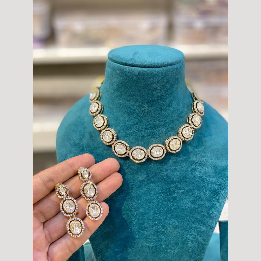 Hira Collections Antique Finish Pota Stone And Austrian Stone Necklace Set