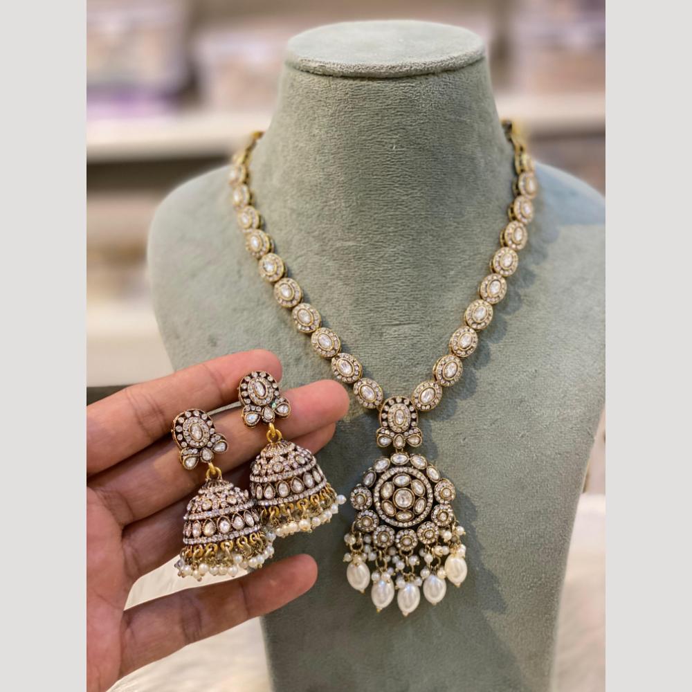 Hira Collections Statement Crystal Stone And Pearl Necklace Set