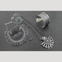 Hira Collections Trendy Oxidised Plated Combo Jewellery Set