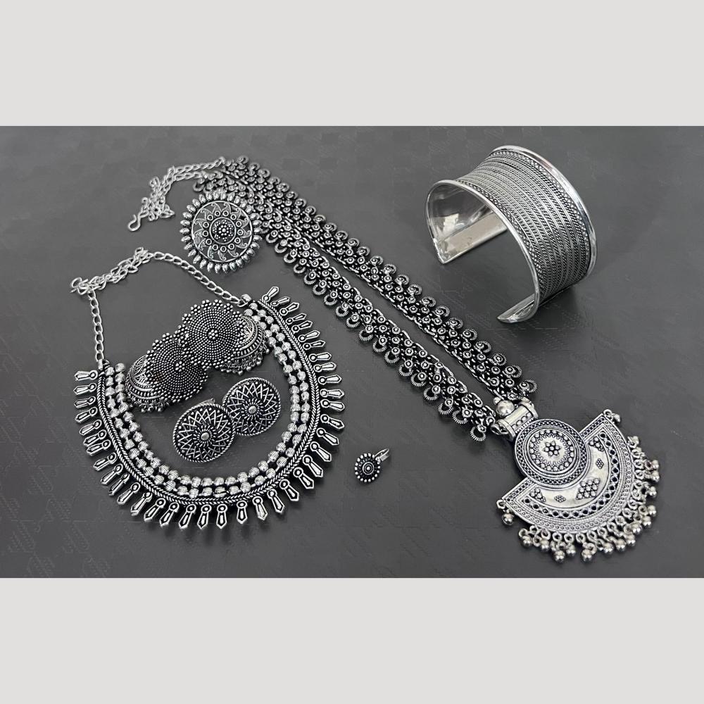 Hira Collections Trendy Oxidised Plated Combo Jewellery Set