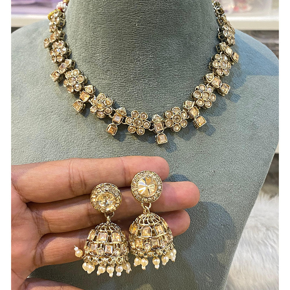 Hira Collection Elegant Crystal Stone and Pearl Necklace Set for Weddings & Festive Wear