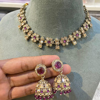 Hira Collection Elegant Crystal Stone and Pearl Necklace Set for Weddings & Festive Wear