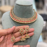 Hira Collection Stunning Gold Plated Crystal Stone and Pearl Necklace Set for All Occassions