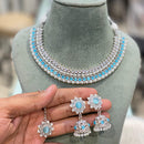Hira Collection Glamorous Rodium Plated Crystal Stone and Pearl Necklace Set for All Occassions