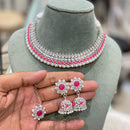 Hira Collection Glamorous Rodium Plated Crystal Stone and Pearl Necklace Set for All Occassions