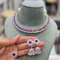 Hira Collection Glamorous Rodium Plated Crystal Stone and Pearl Necklace Set for All Occassions