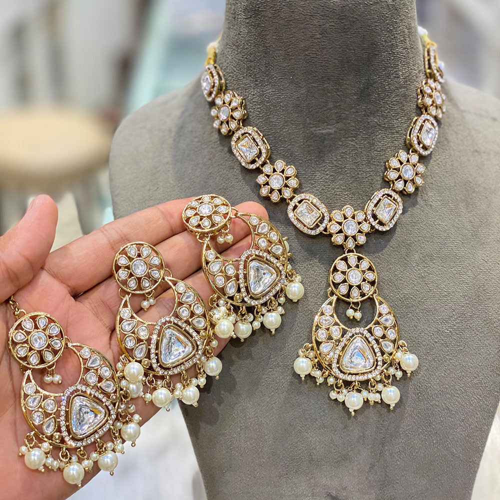 Hira Collections Designer Kundan And Pearl  Necklace Set Perfect for Weddings & Festive Occasions