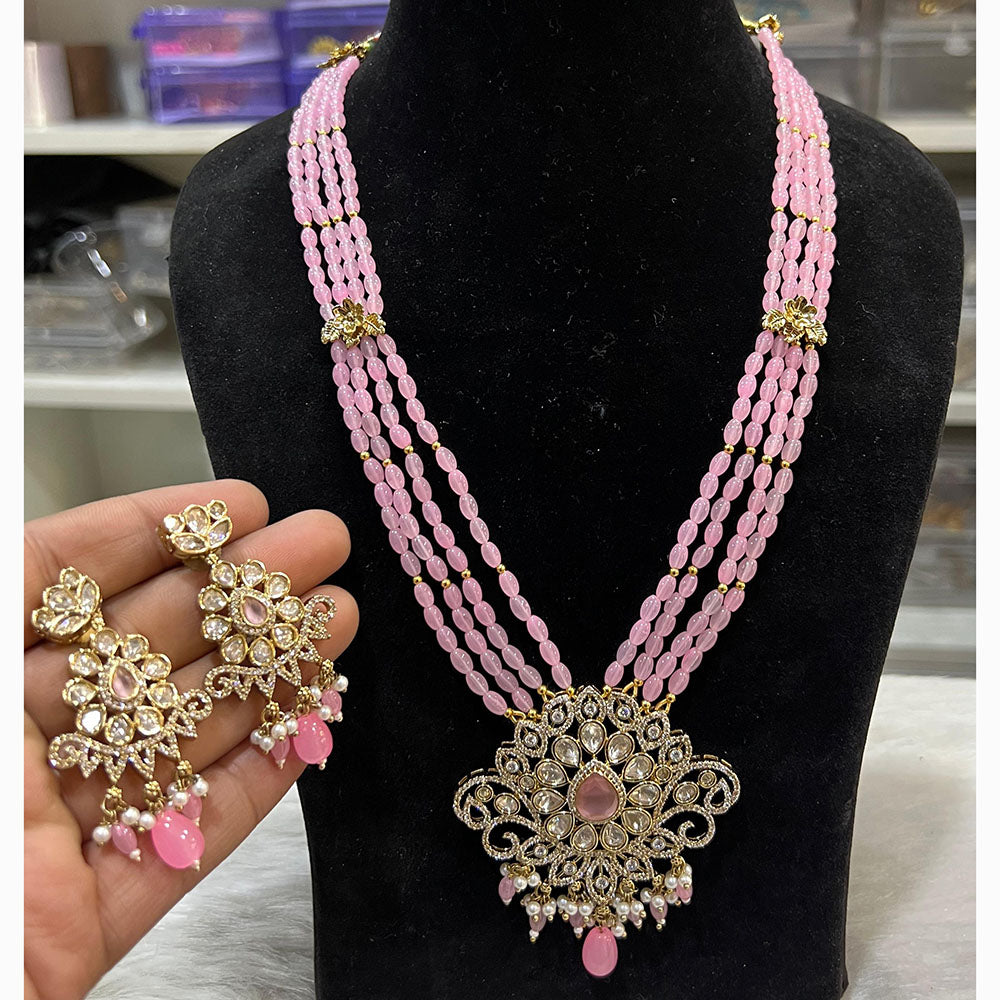Hira Collections Royal Beads and Kundan Pendant Long Necklace Set for Wedding Wear