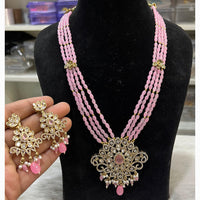 Hira Collections Royal Beads and Kundan Pendant Long Necklace Set for Wedding Wear