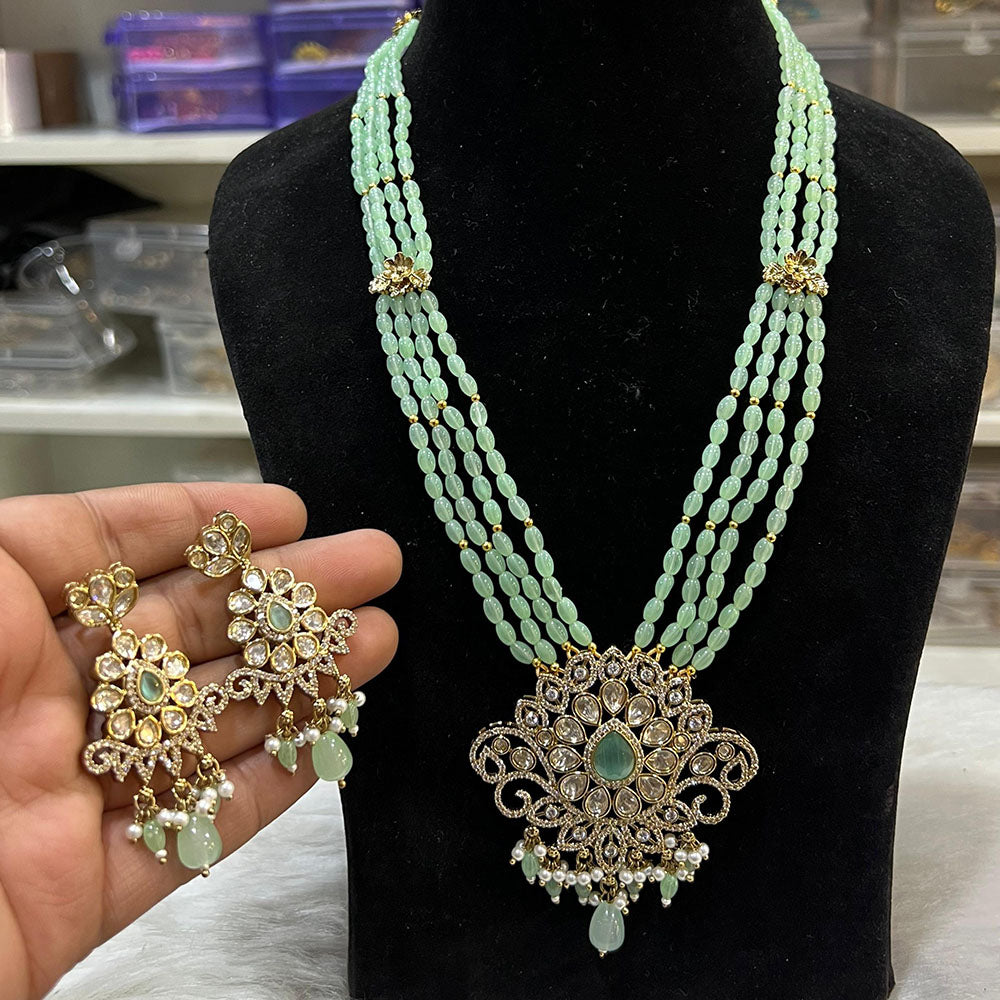 Hira Collections Royal Beads and Kundan Pendant Long Necklace Set for Wedding Wear