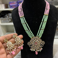 Hira Collections Royal Beads and Kundan Pendant Long Necklace Set for Wedding Wear