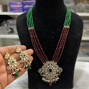 Hira Collections Royal Beads and Kundan Pendant Long Necklace Set for Wedding Wear