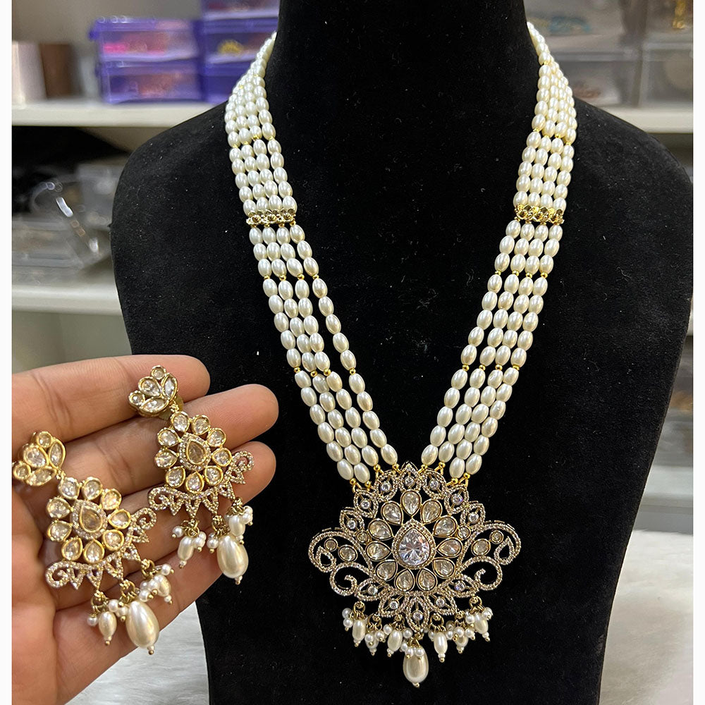 Hira Collections Royal Beads and Kundan Pendant Long Necklace Set for Wedding Wear