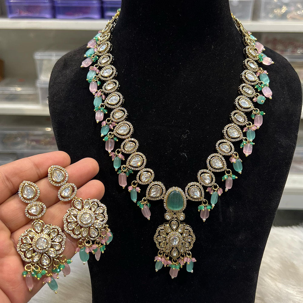 Hira Collections Designer Polki Kundan And Beads Long Necklace Set  Statement Jewelry