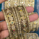 Hira Collections Royal Look Sparkling Austrian Stone And Pearl Designer Bangles Set
