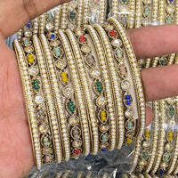 Hira Collections Royal Look Sparkling Austrian Stone And Pearl Designer Bangles Set