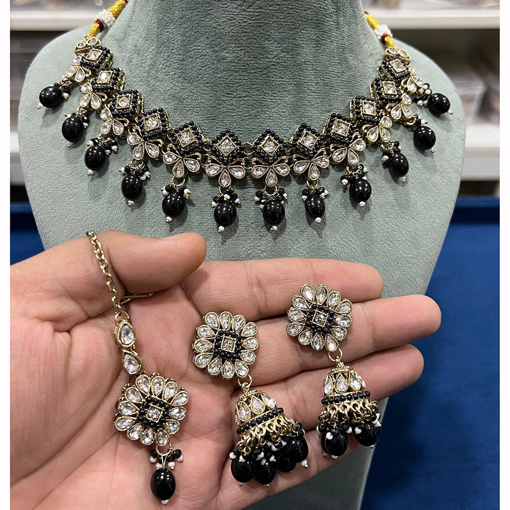 Hira Collections Kundan Stone Embellished Necklace Set with Jhumki Earrings