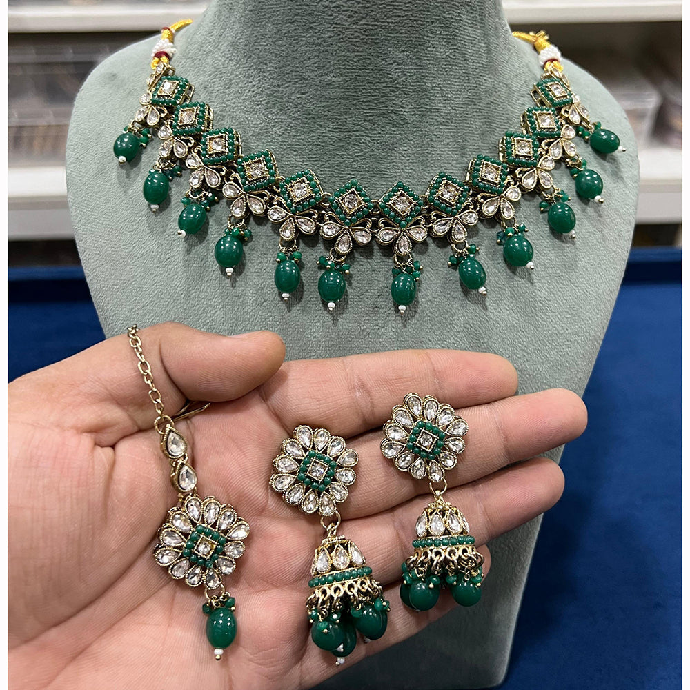 Hira Collections Kundan Stone Embellished Necklace Set with Jhumki Earrings