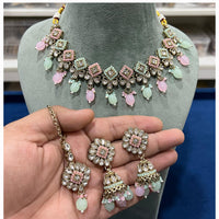 Hira Collections Kundan Stone Embellished Necklace Set with Jhumki Earrings