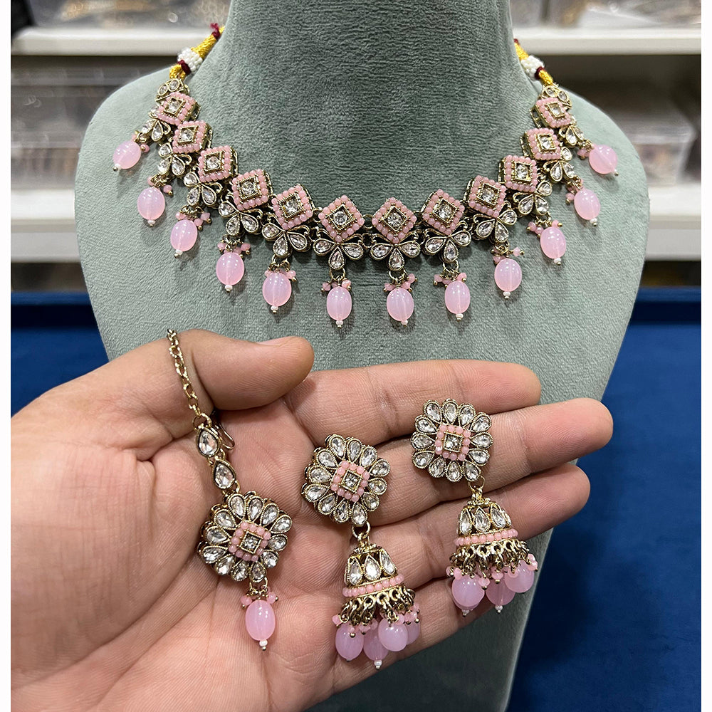 Hira Collections Kundan Stone Embellished Necklace Set with Jhumki Earrings