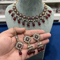 Hira Collections Kundan Stone Embellished Necklace Set with Jhumki Earrings