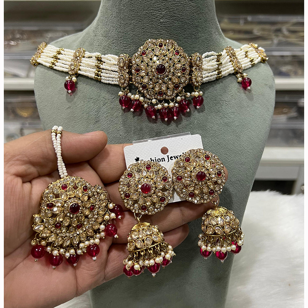 Hira Collections Traditional Embroidered Choker Set with Dangling Beads
