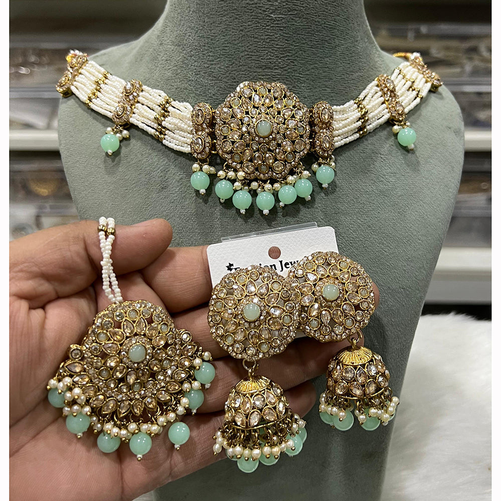 Hira Collections Traditional Embroidered Choker Set with Dangling Beads