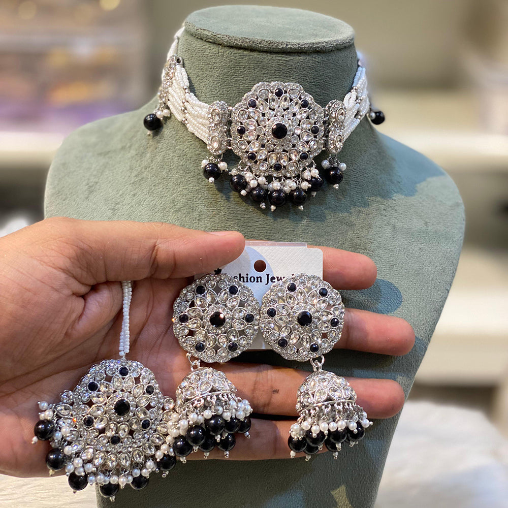 Hira Collections Designer Choker Necklace Set with Earrings and Mangtikka