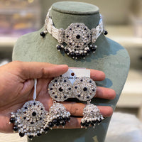Hira Collections Designer Choker Necklace Set with Earrings and Mangtikka 