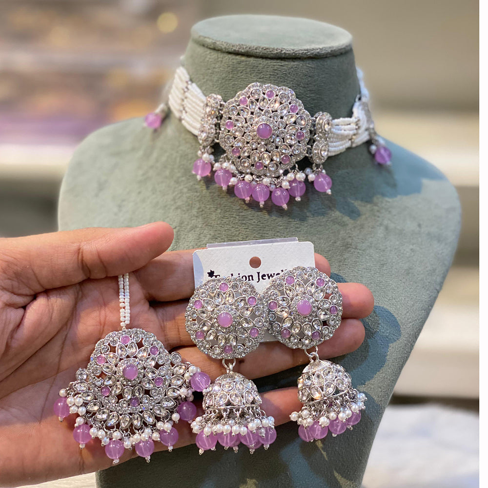 Hira Collections Designer Choker Necklace Set with Earrings and Mangtikka