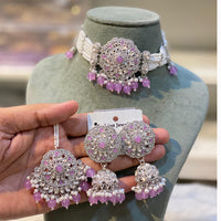 Hira Collections Designer Choker Necklace Set with Earrings and Mangtikka