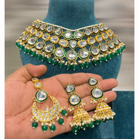 Hira Collections Maharani Kundan Necklace Set with Chandbali and Jhumkis