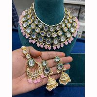 Hira Collections Maharani Kundan Necklace Set with Chandbali and Jhumkis