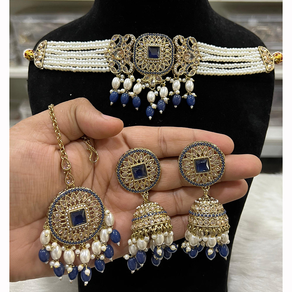 Hira Collections Pearl Strand Choker Necklace Set with Circular Detailing