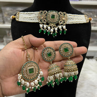 Hira Collections Pearl Strand Choker Necklace Set with Circular Detailing