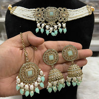 Hira Collections Pearl Strand Choker Necklace Set with Circular Detailing
