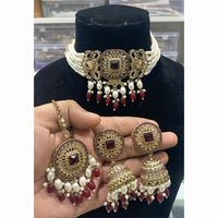 Hira Collections Pearl Strand Choker Necklace Set with Circular Detailing