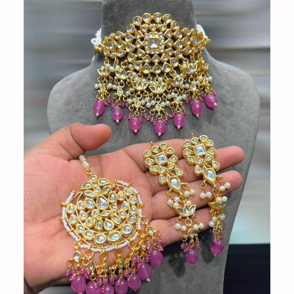 Hira Collections Traditional Kundan Inspired Choker Necklace with Pearled Finish