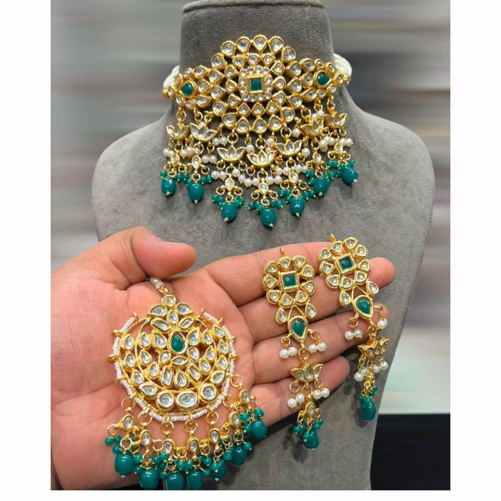 Hira Collections Traditional Kundan Inspired Choker Necklace with Pearled Finish