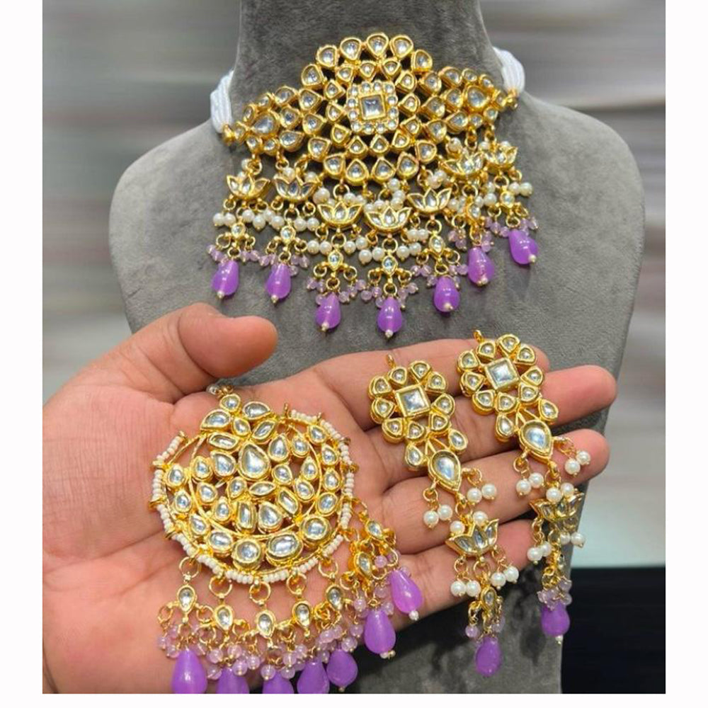 Hira Collections Traditional Kundan Inspired Choker Necklace with Pearled Finish