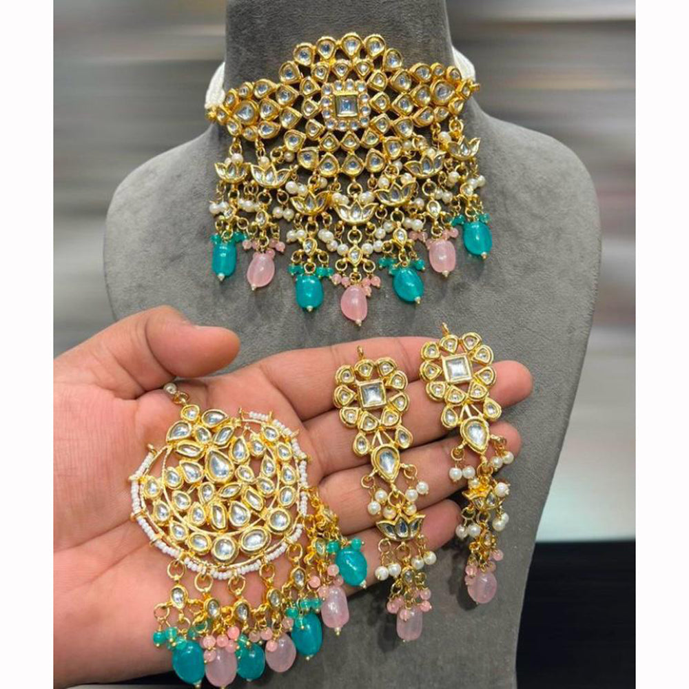 Hira Collections Traditional Kundan Inspired Choker Necklace with Pearled Finish