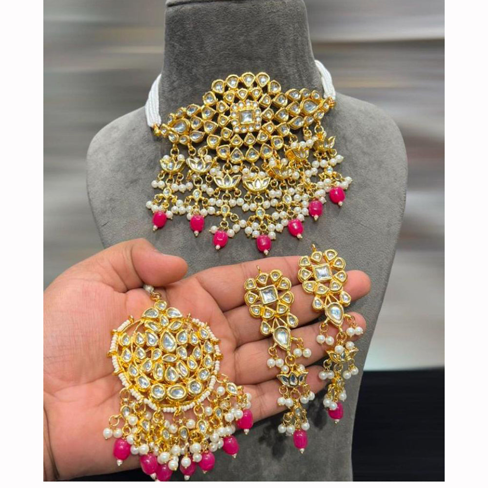 Hira Collections Traditional Kundan Inspired Choker Necklace with Pearled Finish