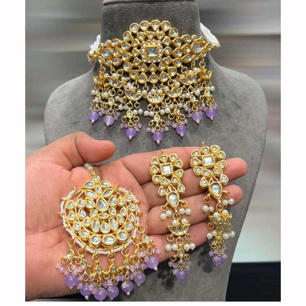 Hira Collections Traditional Kundan Inspired Choker Necklace with Pearled Finish