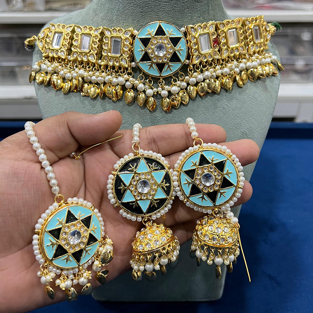 Hira Collections Geometric Enamel Choker Set with Round Earrings