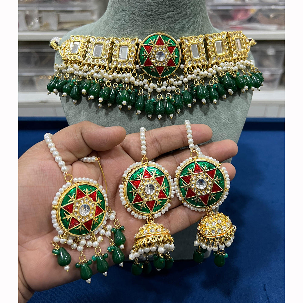 Hira Collections Geometric Enamel Choker Set with Round Earrings