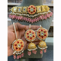 Hira Collections Geometric Enamel Choker Set with Round Earrings