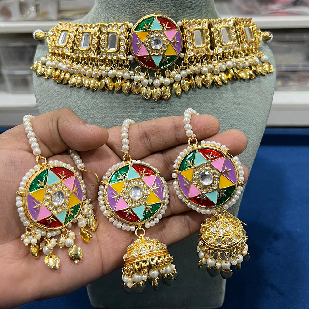 Hira Collections Geometric Enamel Choker Set with Round Earrings