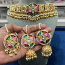 Hira Collections Geometric Enamel Choker Set with Round Earrings